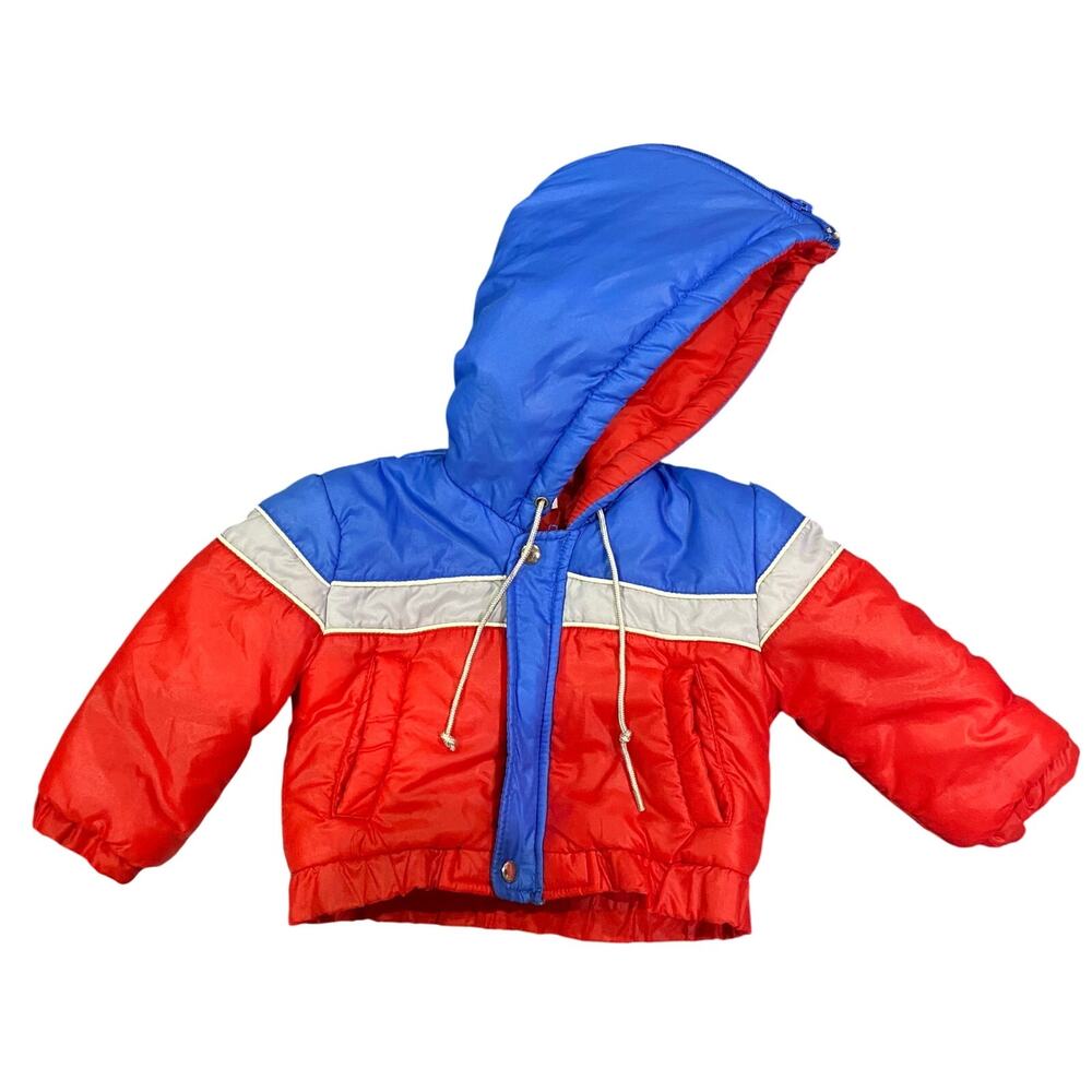 VIntage Sears Baby Hooded Puffer jacket Size Small 12m 70's 80's